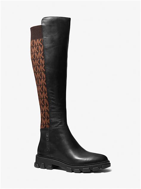 michael kors ridley leather and logo jacquard knee boot|Ridley Leather and Logo Jacquard Knee Boot .